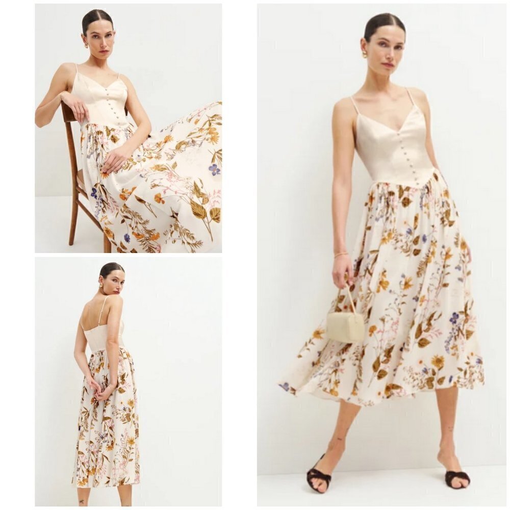 💕REFORMATION💕 Everleigh Satin Dress ~ Frolic Floral Print 8 NWT